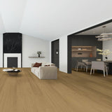 8066-21 Ashen Ridge engineered hardwood flooring installed in a modern living room with warm oak wood planks and natural grain texture