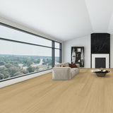 8036-08 Smoky Dune engineered hardwood flooring installed in a modern living room with warm oak wood planks and natural grain texture